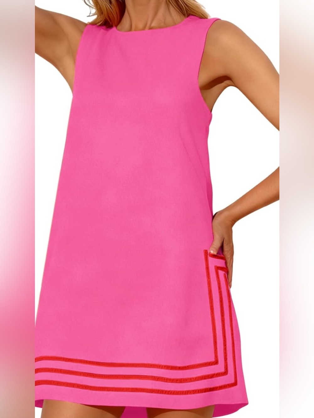 Source Unknown Hot Pink Sleeveless Shift Dress with Red Trim